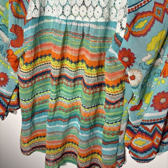 Anthropologie Fig and Flower Semi Sheer Floral Aztec Lace Blouse 1X Blouse/top - Picture 11 of 13